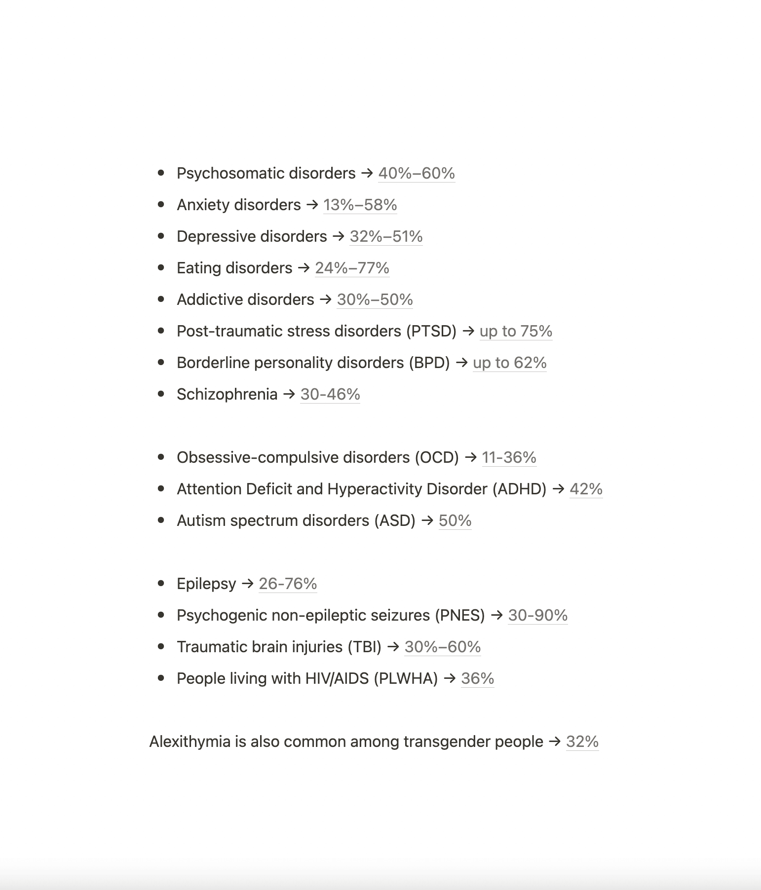 prevalences of alexithymia from alexithymia manifesto